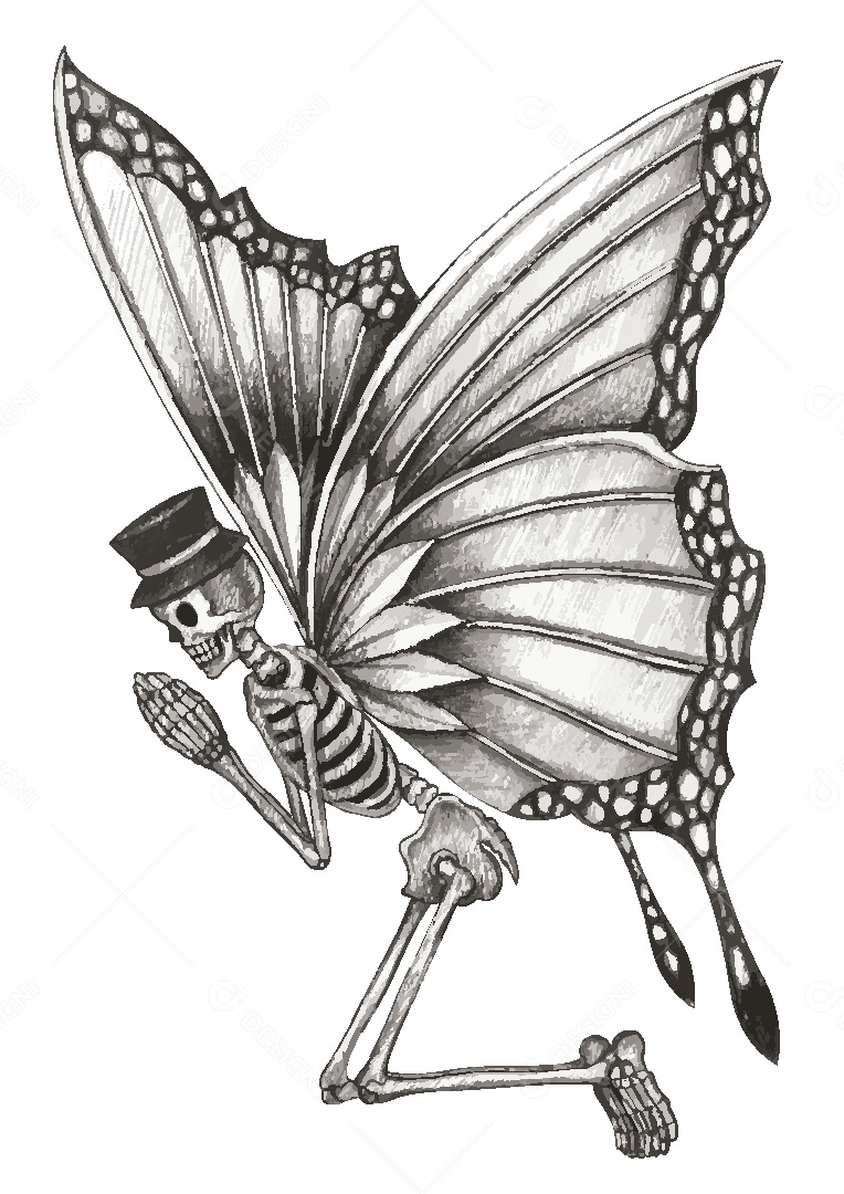 Estampa de Caveira de Borboleta Desenho Vetor EPS