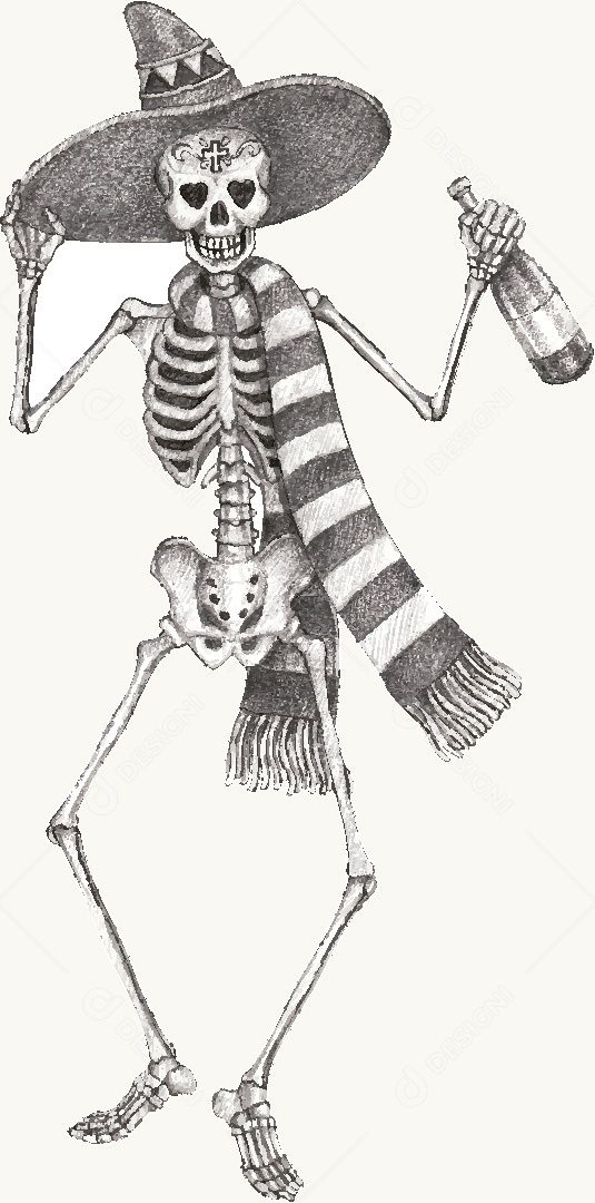 Desenho de Caveira Bebendo Feito a Mão Vetor EPS