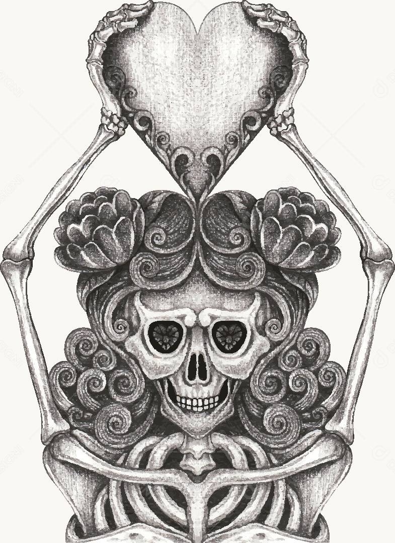 Estampa de Caveira Feminina Desenho Vetor EPS