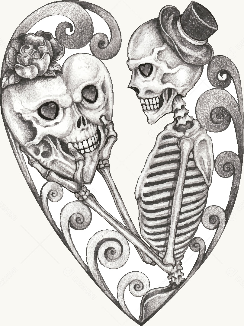 Estampa de Casal de Caveira Desenho Vetor EPS