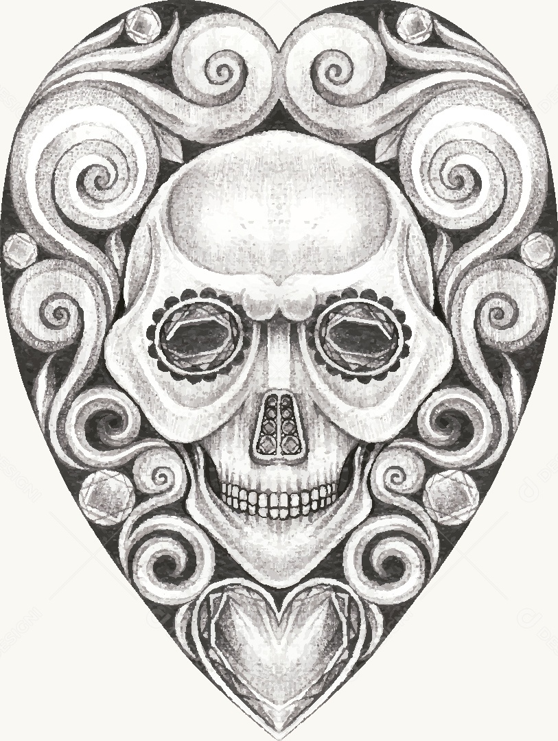 Estampa de Caveira Desenho Vetor EPS