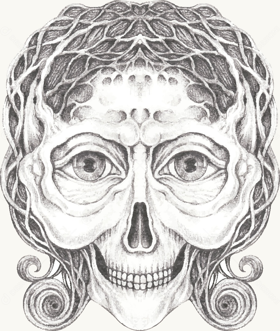 Estampa de Caveira Desenho Vetor EPS