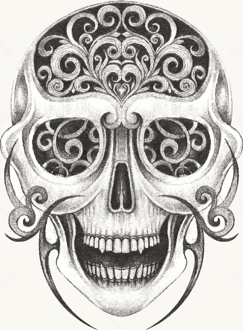 Estampa de Caveira Desenho Vetor EPS