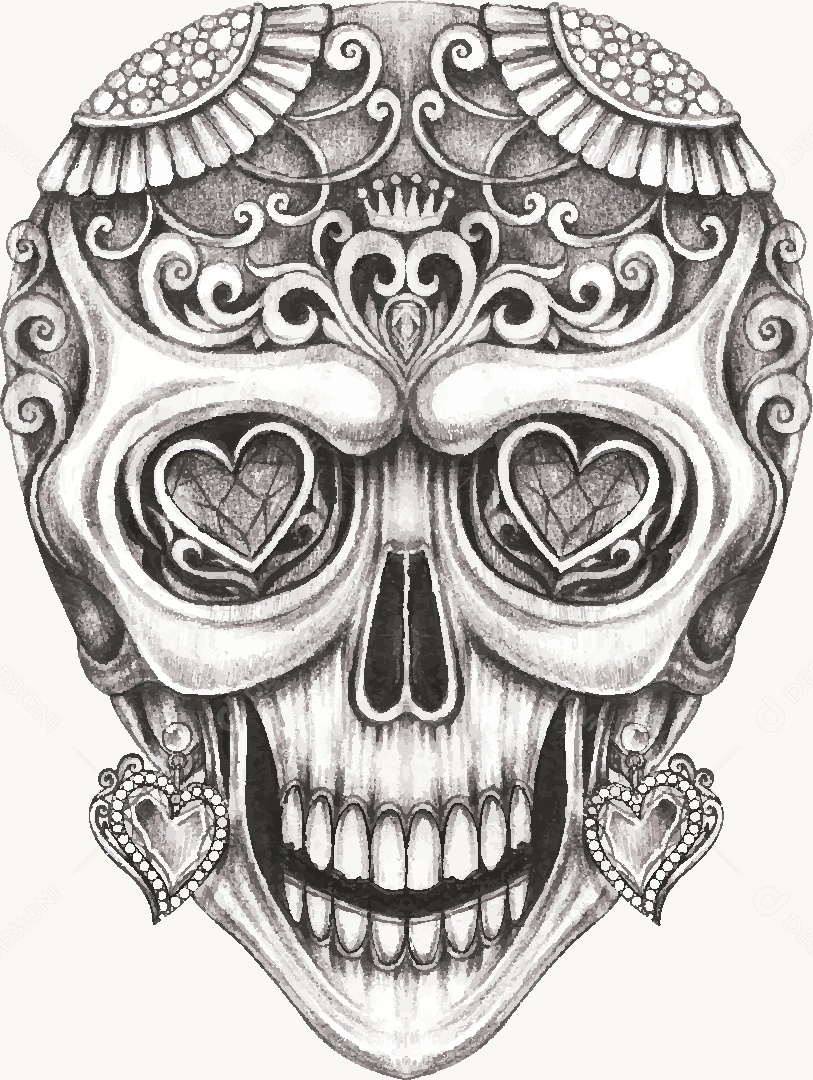 Estampa de Caveira Desenho Vetor EPS