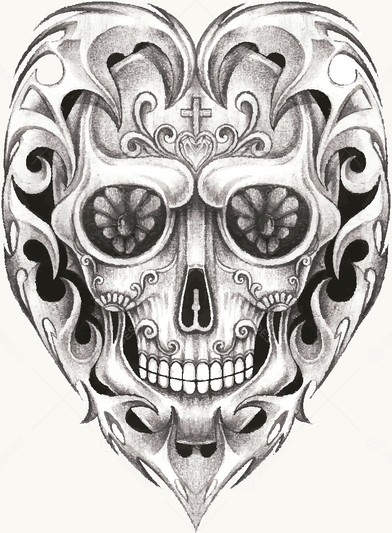 Estampa de Caveira Desenho Vetor EPS