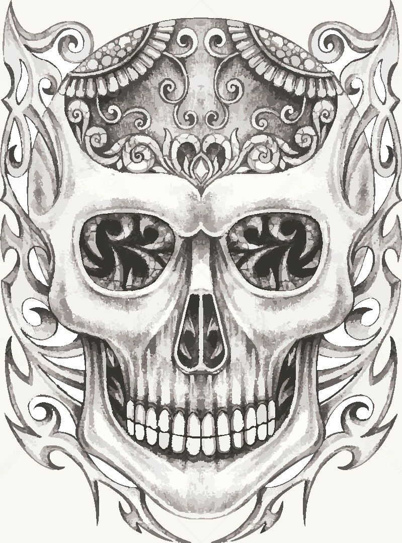 Estampa de Caveira Desenho Vetor EPS