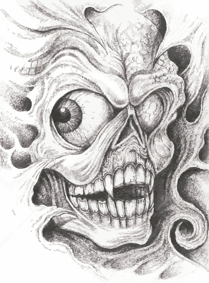 Estampa de Caveira Desenho Vetor EPS