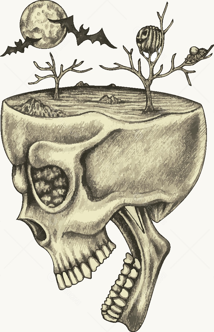 Estampa de Caveira Desenho Vetor EPS