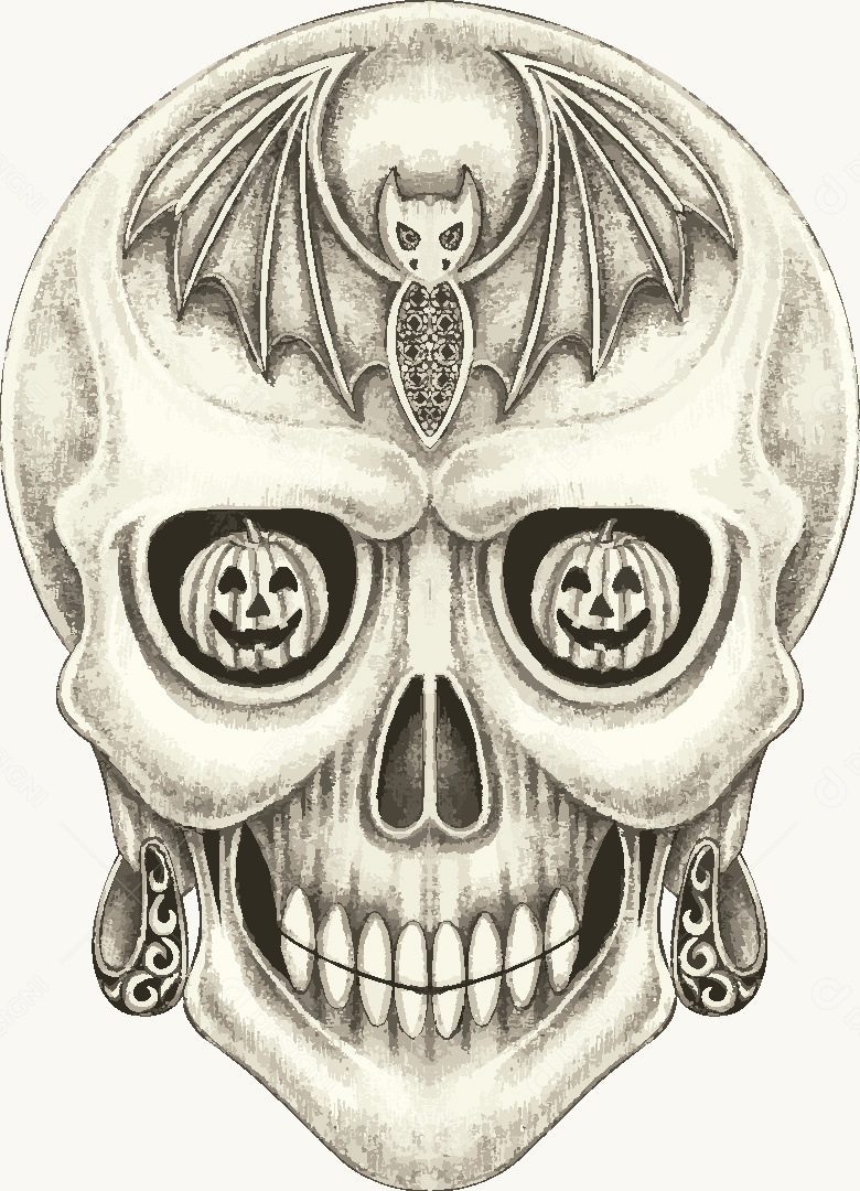 Estampa de Caveira Desenho Vetor EPS