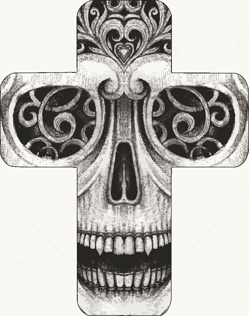Estampa de Caveira em uma Cruz Desenho Vetor EPS