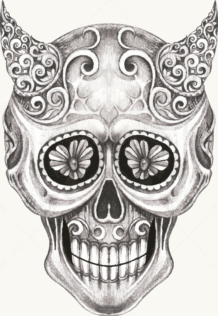 Estampa de Caveira Desenho Vetor EPS