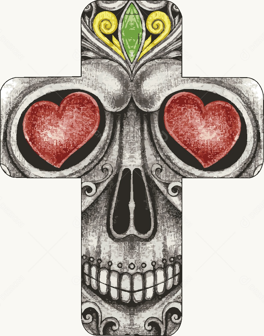 Estampa de Caveira em uma Cruz Desenho Vetor EPS