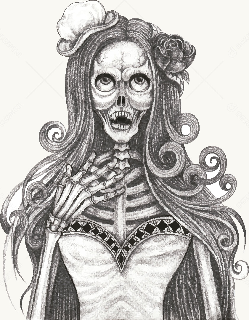 Estampa de Caveira Feminina Desenho Vetor EPS