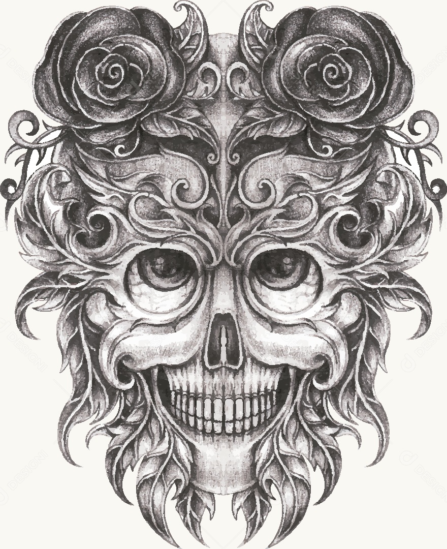 Estampa de Caveira Desenho Vetor EPS