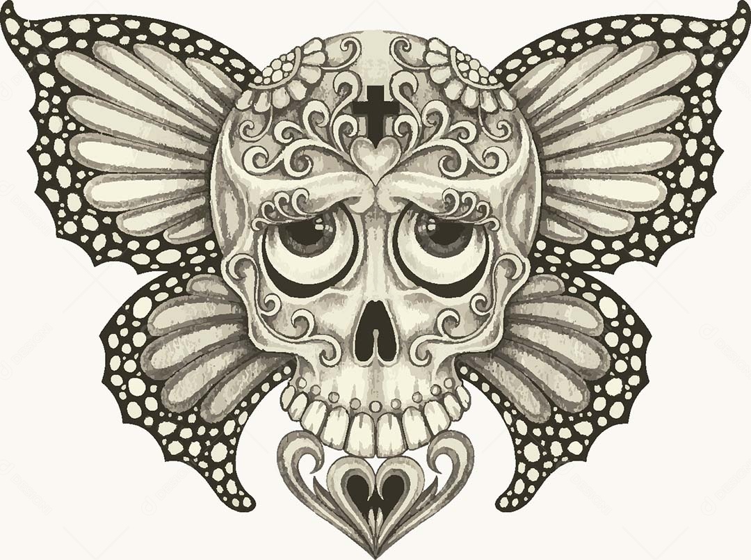 Estampa de Caveira Desenho Vetor EPS