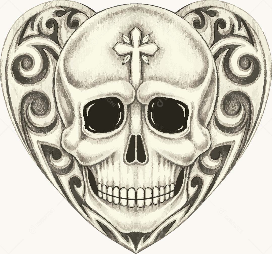 Estampa de Caveira Desenho Vetor EPS
