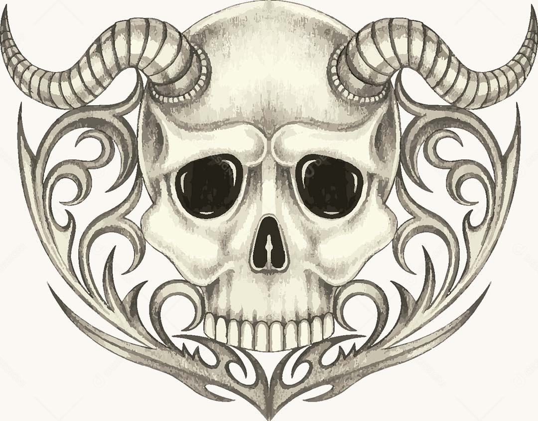 Estampa de Caveira Desenho Vetor EPS