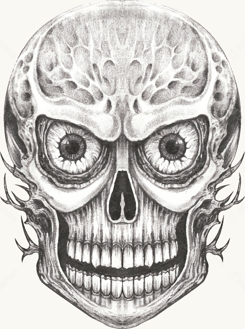 Estampa de Caveira Desenho Vetor EPS
