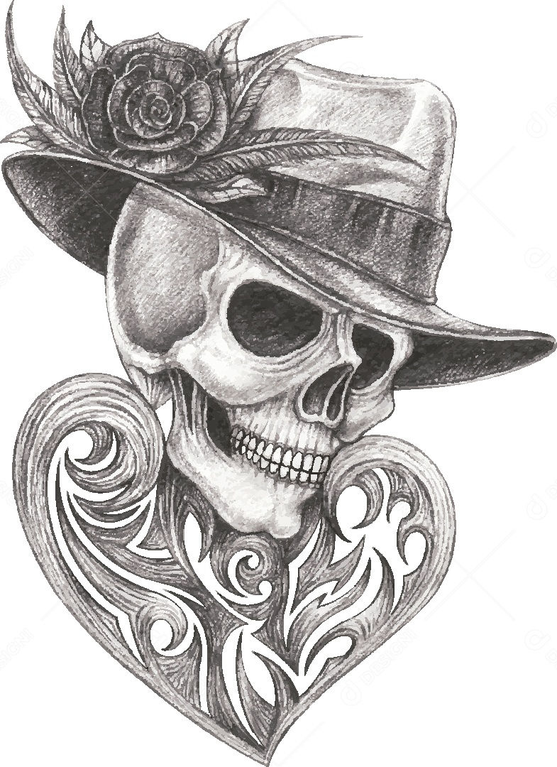 Estampa de Caveira Cowboy Desenho Vetor EPS