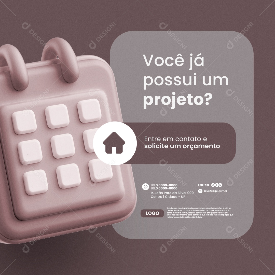 Arquiteto Você já possui um projeto Social Media PSD Editável