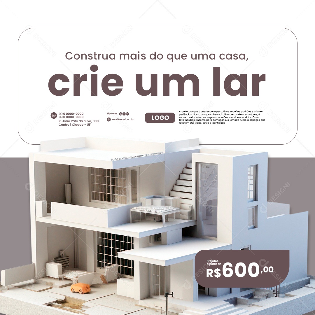 Arquiteto Construa mais do que uma casa Crie um lar Social Media PSD Editável