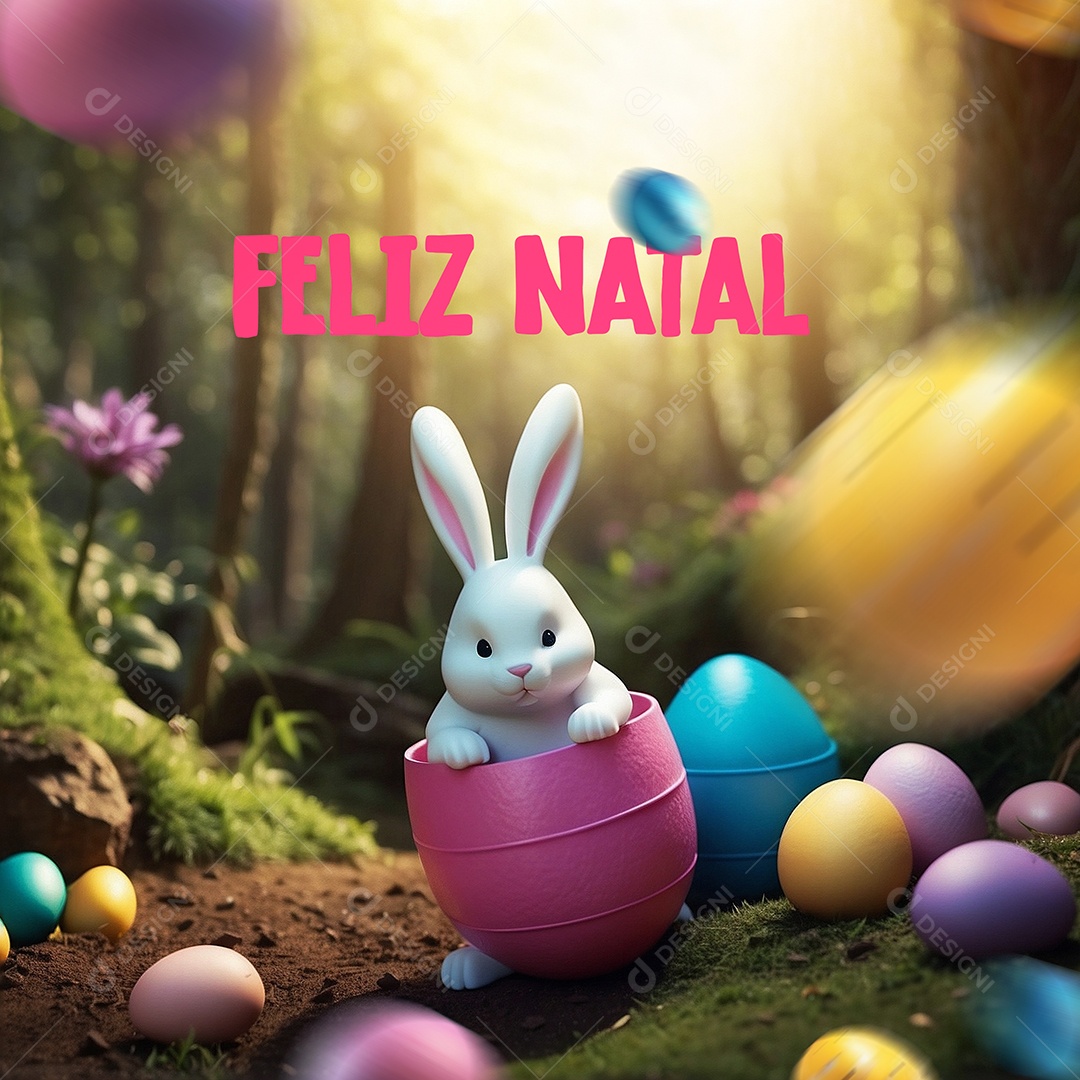 Design de modelo de Páscoa com texto espacial de coelhos e ovos de chocolate para mídias sociais