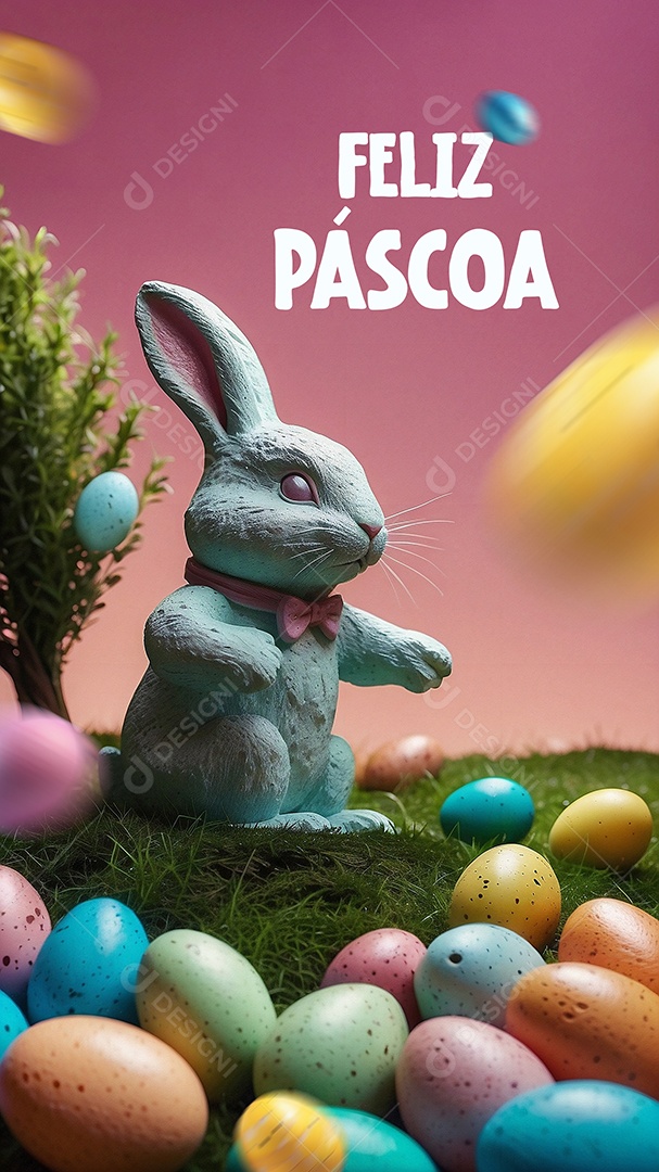 Design de modelo de páscoa com coelhos e ovos de chocolate texto espacial para mídias sociais