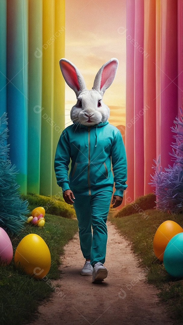 Homem coelho e ovos de chocolate para mídias sociais
