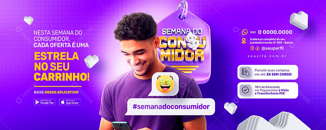 Banner Semana do Consumidor Cada Oferta é uma Estrela no seu Carrinho Social Media PSD Editável