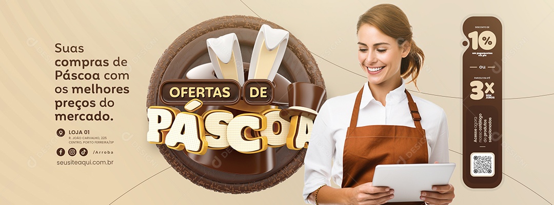 Banner Ofertas de páscoa Supermercado compras 10% de desconto Social Media PSD Editável