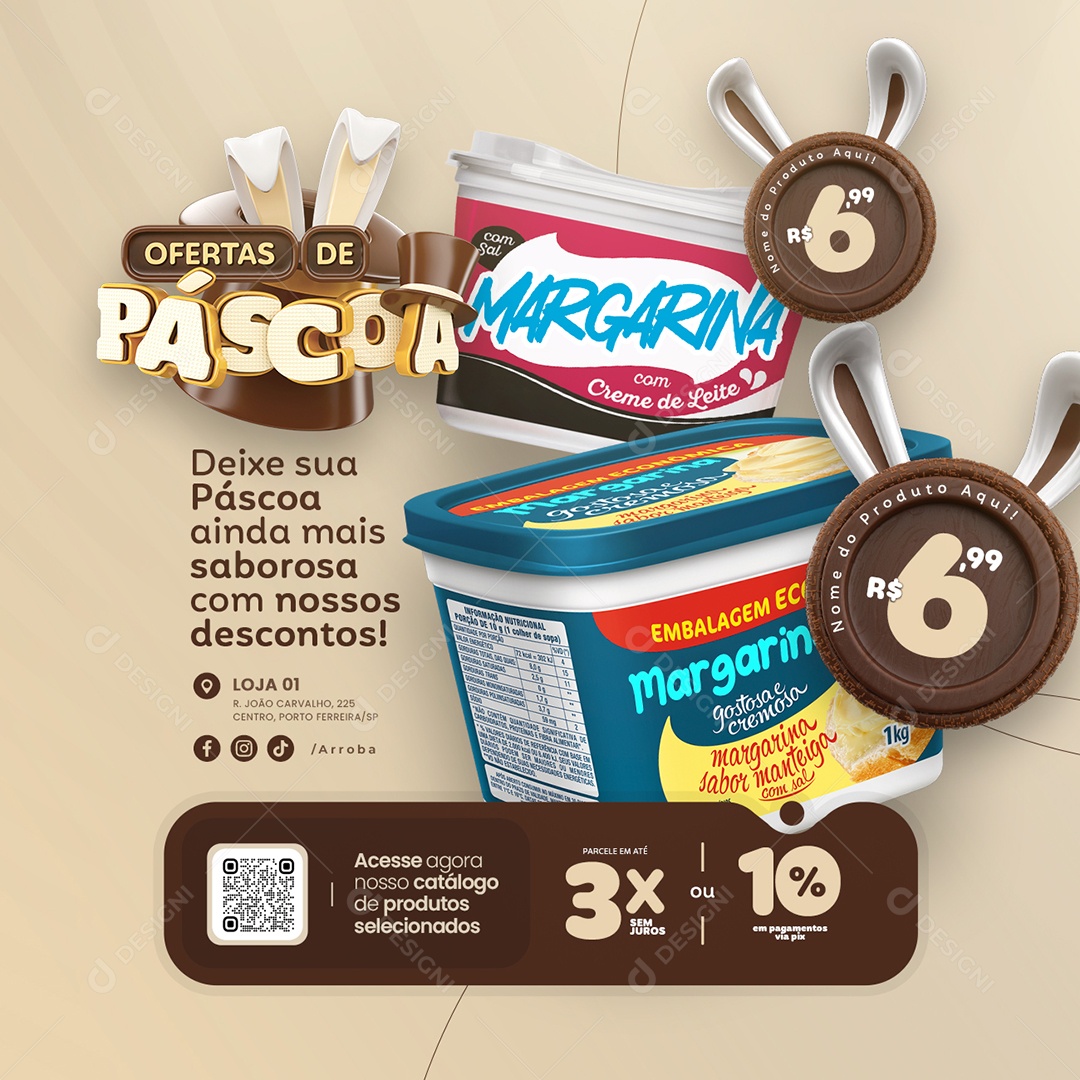 Ofertas de páscoa Supermercado Margarina com creme de leite Social Media PSD Editável