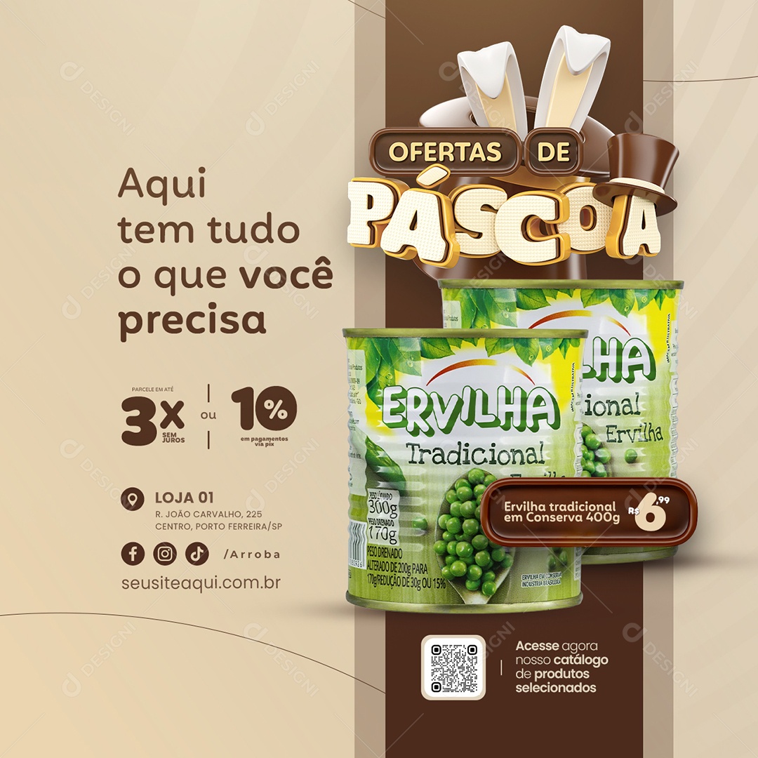 Ofertas de páscoa Supermercado Ervilha tradicional Social Media PSD Editável