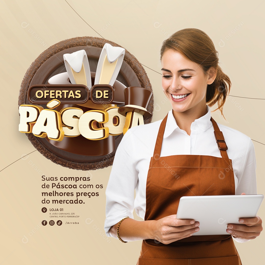 Ofertas de páscoa Supermercado melhores preços do mercado Social Media PSD Editável
