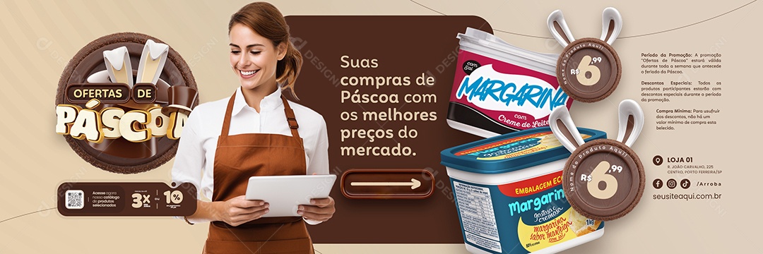 Banner Ofertas de páscoa Supermercado margarina melhores preços Social Media PSD Editável