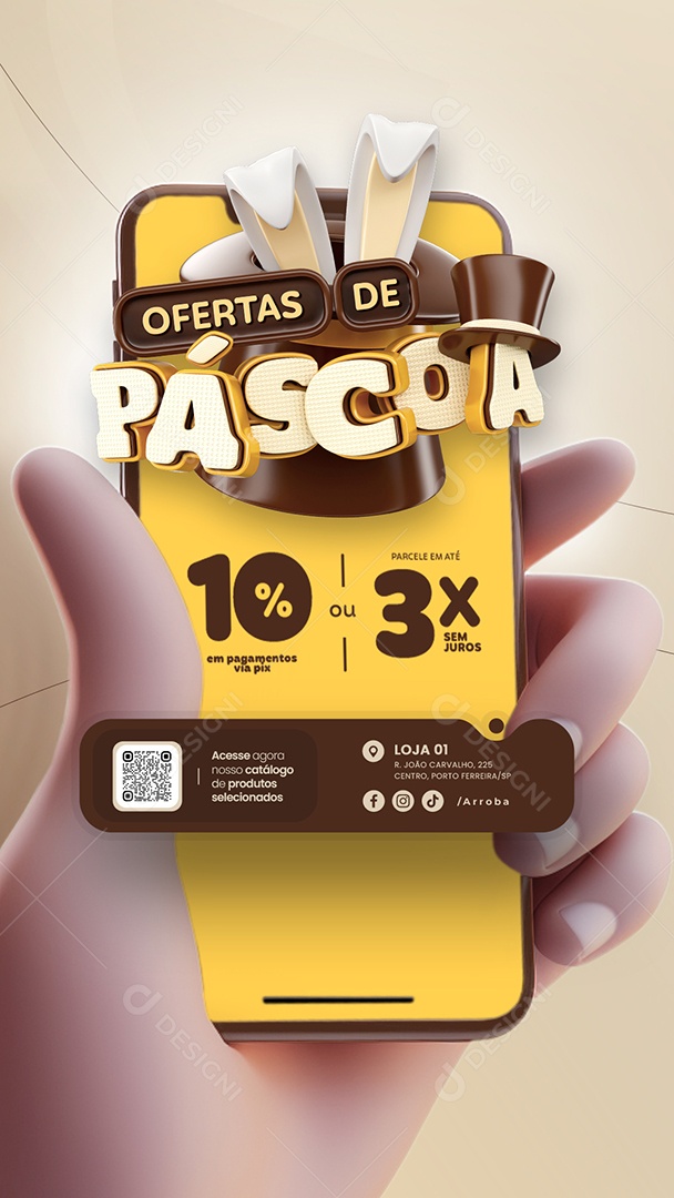 Story Ofertas de páscoa Supermercado Parcele em até 3x sem juros Social Media PSD Editável