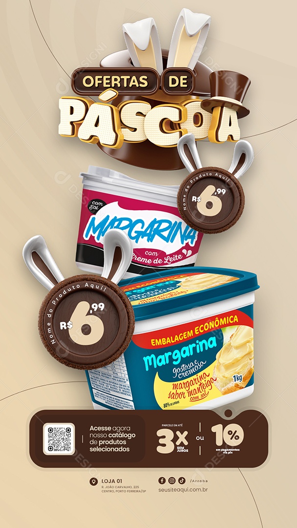 Story Ofertas de páscoa Supermercado 10% em pagamentos via pix Social Media PSD Editável