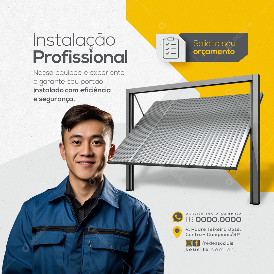 Serralheria Instalação Profissional Solicite seu orçamento Social Media PSD Editável