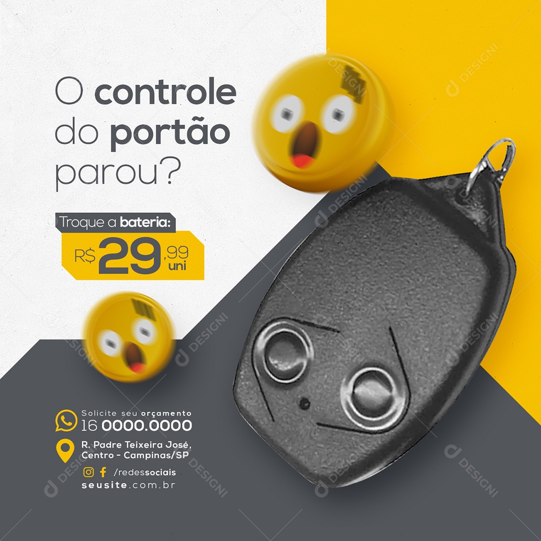 Serralheria O controle do portão parou Troque a bateria Social Media PSD Editável