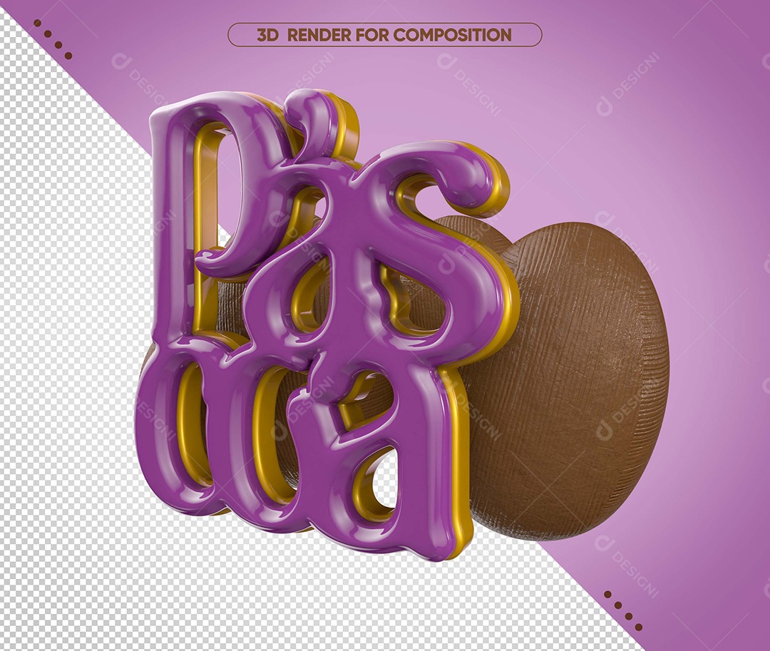 Páscoa Selo 3D Roxo Marron para Composição PSD