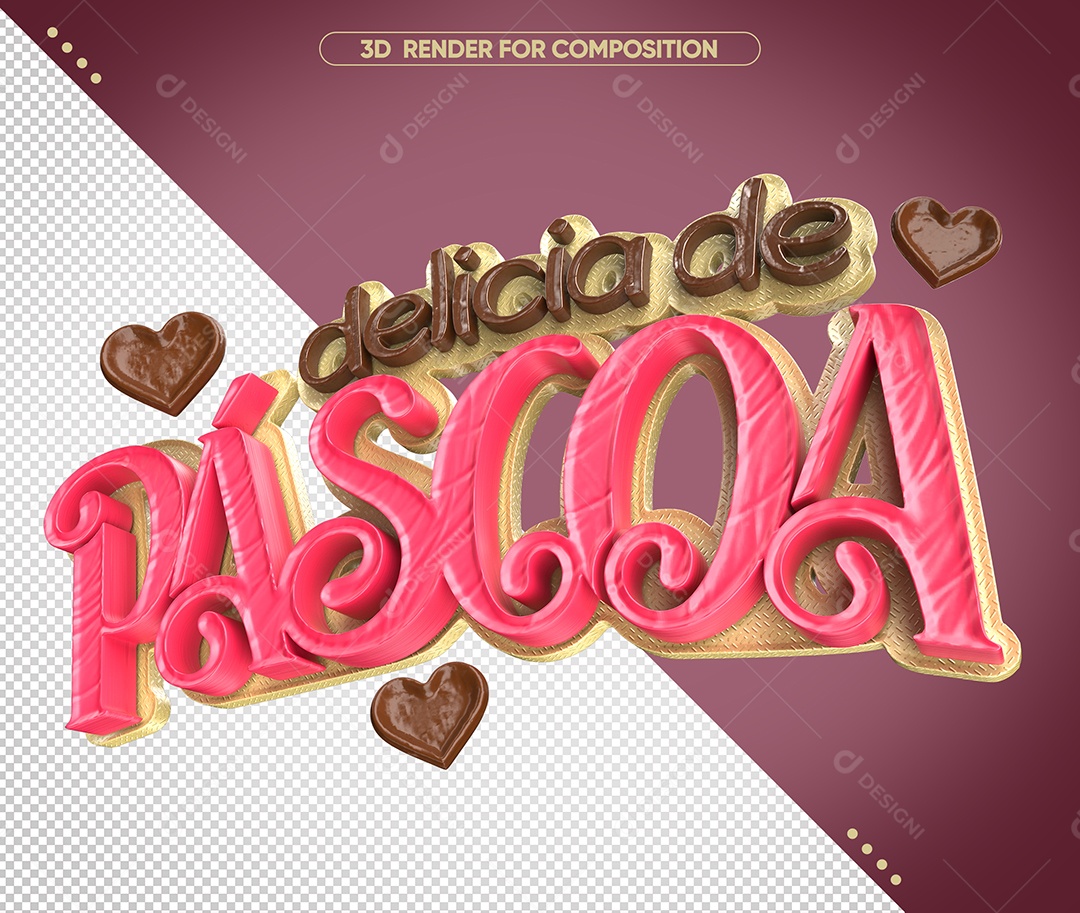 Delicia de Páscoa Selo 3D Marron Rosa para Composição PSD