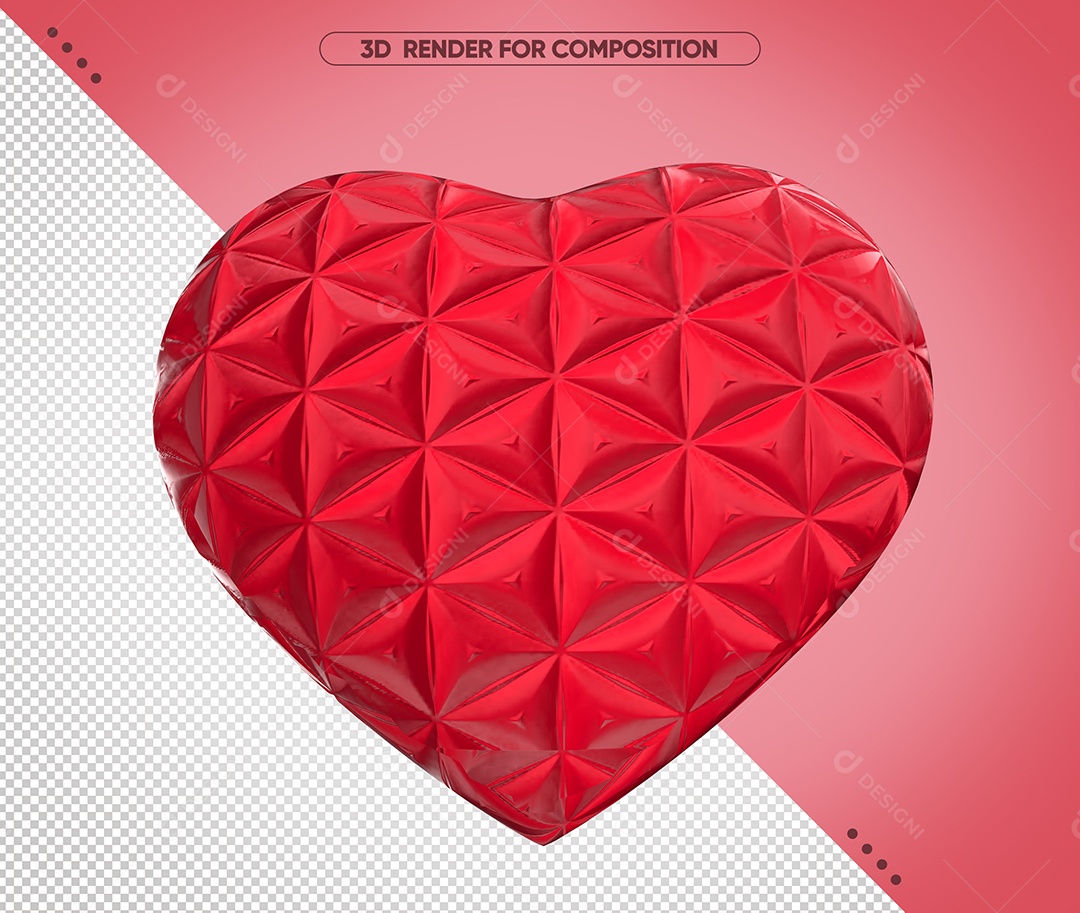 Coração de Chocolate Elemento 3D Rosa para Composição PSD
