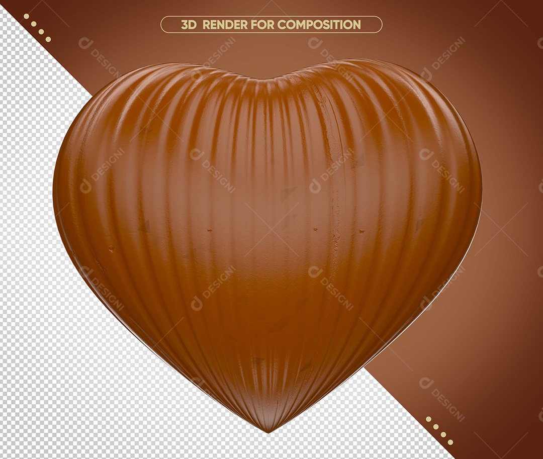 Coração de Chocolate Preto Elemento 3D de Páscoa para Composição PSD
