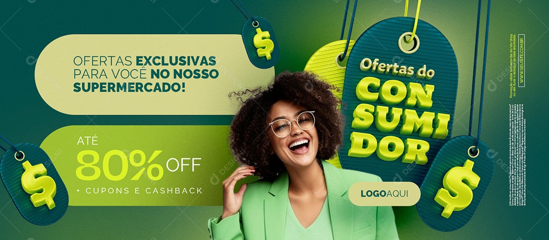 Banner Ofertas do Consumidor Supermercado Até 80% Off Social Media PSD Editável