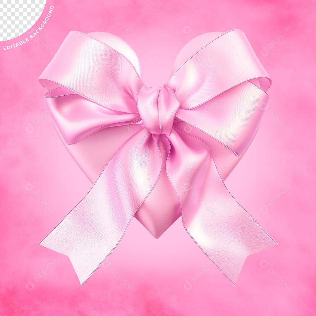 Elemento 3D Coração com Laço do Dia das Mulheres para Composição PSD