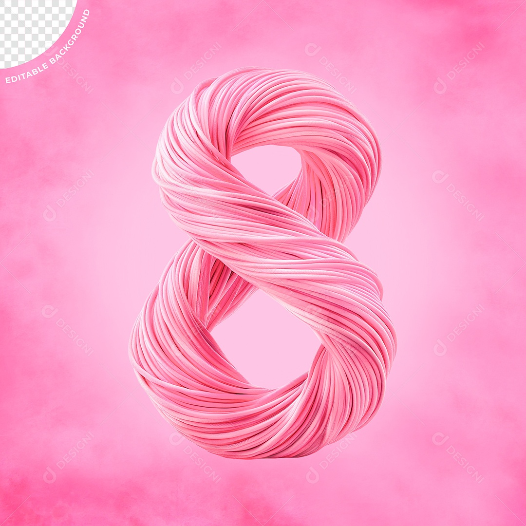 Elemento 3D Número 8 com Linhas de Barbante Rosa do Dia das Mulheres para Composição PSD