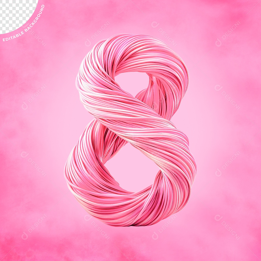 Número 8 com Linhas de Barbante Rosa do Elemento 3D Dia das Mulheres para Composição PSD