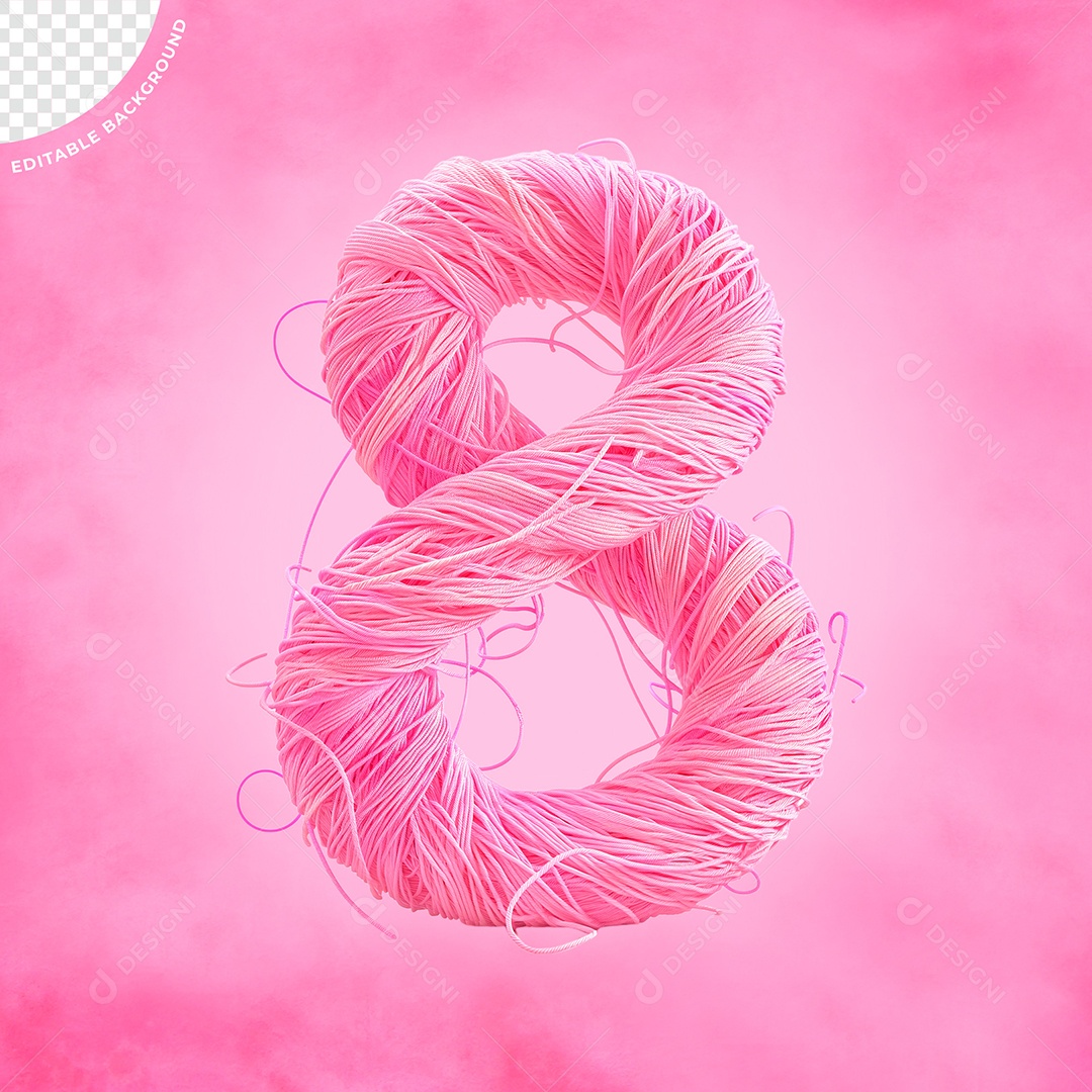 Número 8 com Linhas de Barbante Rosa do Elemento 3D Dia das Mulheres para Composição PSD