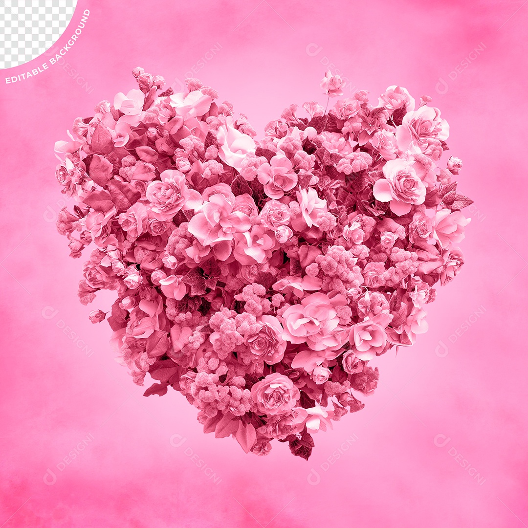 Coração com Flores do Dia das Mulheres Elemento 3D para Composição PSD