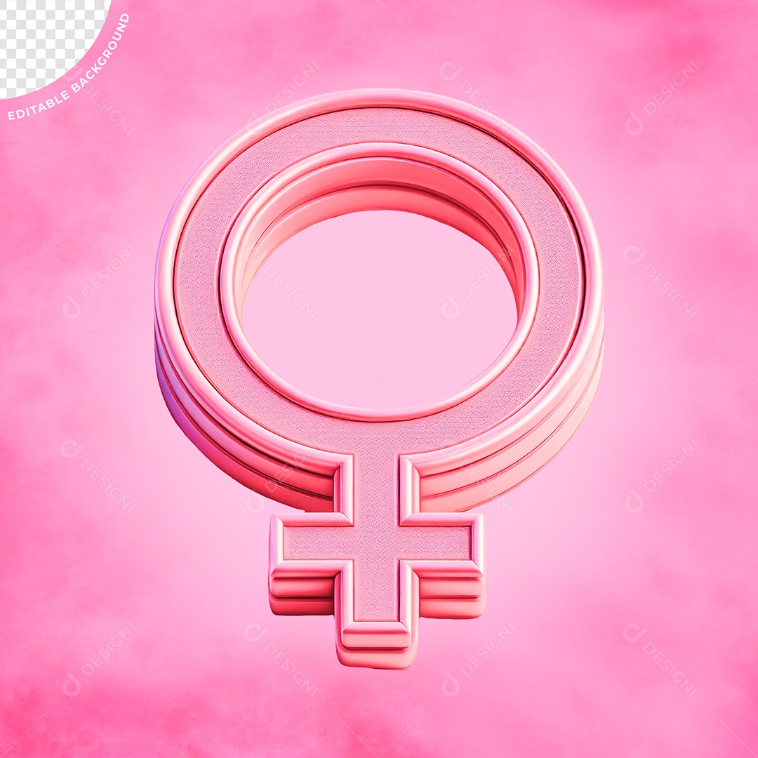 Símbolo Feminino Rosa do Dia das Mulheres Elemento 3D para Composição PSD