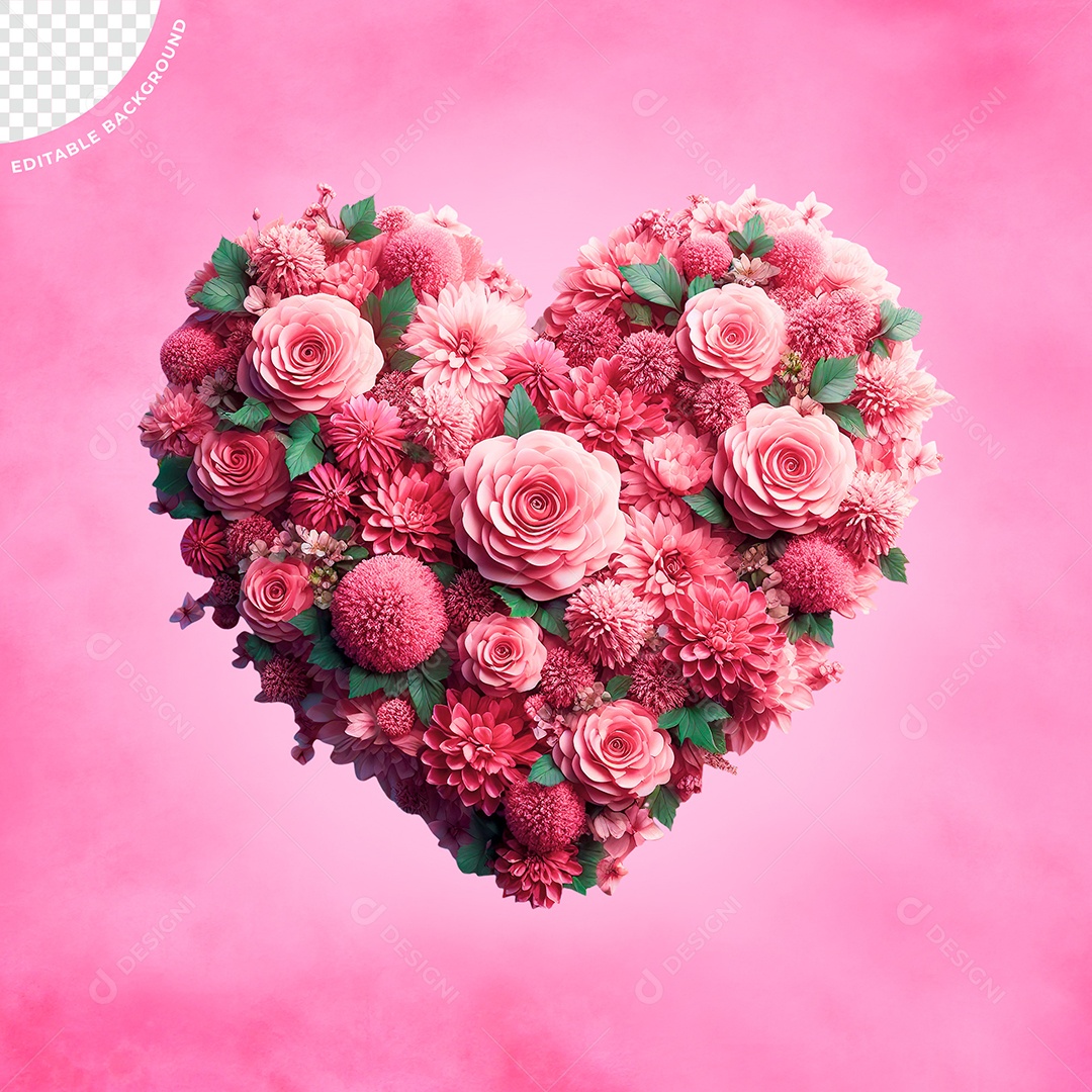 Coração com Flores do Dia das Mulheres Elemento 3D para Composição PSD